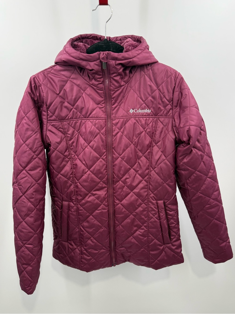 Columbia Copper Crest II Quilted Fleece Lined Hooded Jacket Size Small Plum